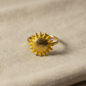 Bague ajustable dorée motif Tournesol jaune