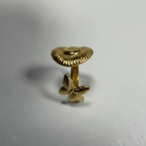 Bague Ajustable Papillon et Motif Cannelé