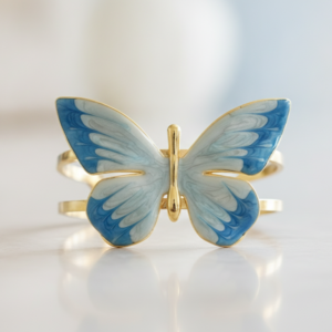 Bracelet Manchette Papillon Bleu et Doré
