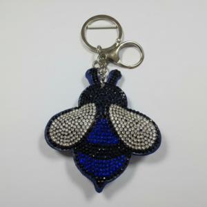 Porte-clés et Bijou de Sac Abeille Strassée Bleu Roi